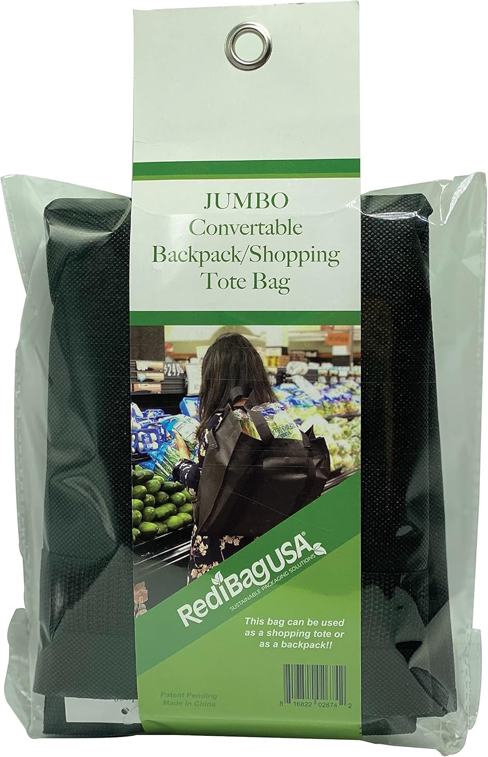REDI BAG Reusable Convertible Backpack Shopping Tote Jumbo Size