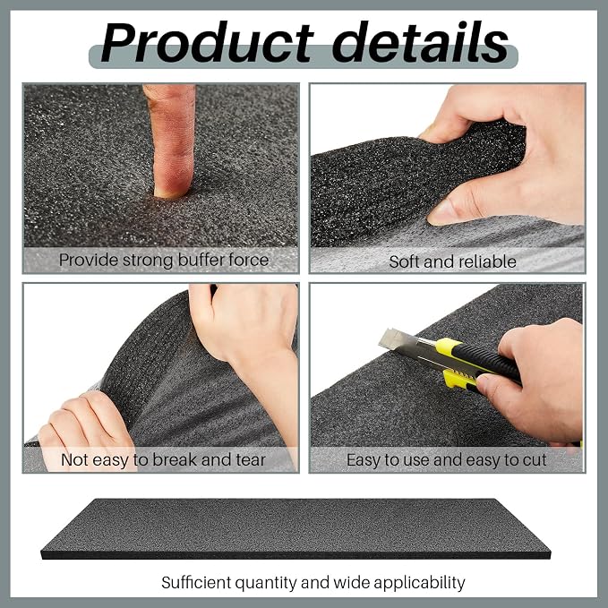 Ramede Customizable Polyethylene Foam Sheet 54 x 16 x 1 Inch Black Foam Insert