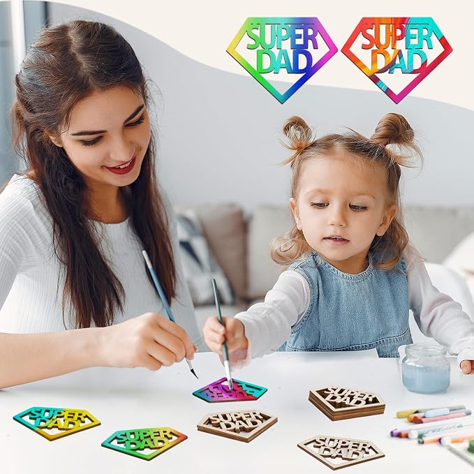 Dad 30Pcs Unfinished Wood Crafts Fathers Day DIY Cutouts Dad Birthday Present