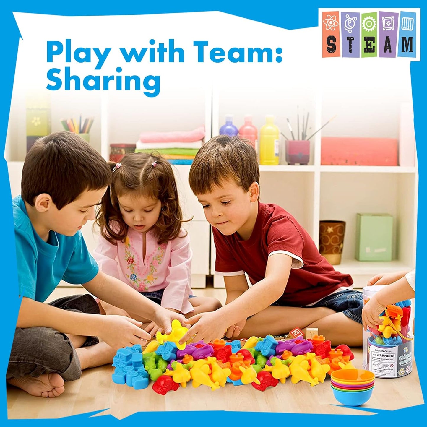 UNIQUE KIDS Counting Educational Learning Toy Set with Sorting Cups – Fun Color Classification and Math Training Game for Toddlers and Preschoolers Ages 3 and Up (Transport Vehicles)