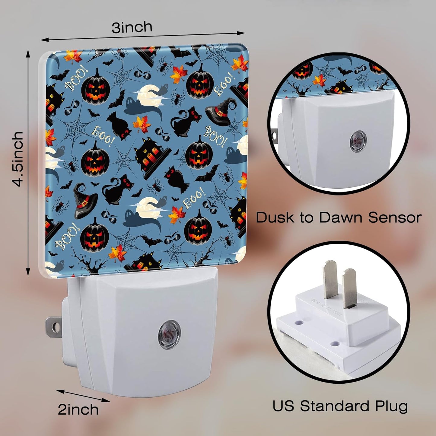 Retro Halloween Elements Night Light Plug into Wall, Spooky Ghost Pumpkin Bat Full Moon Dusk to Dawn Night Light,0.5w Energy Saving Sleep Friendly Nightlights for Kids Boys Girls Home Decor