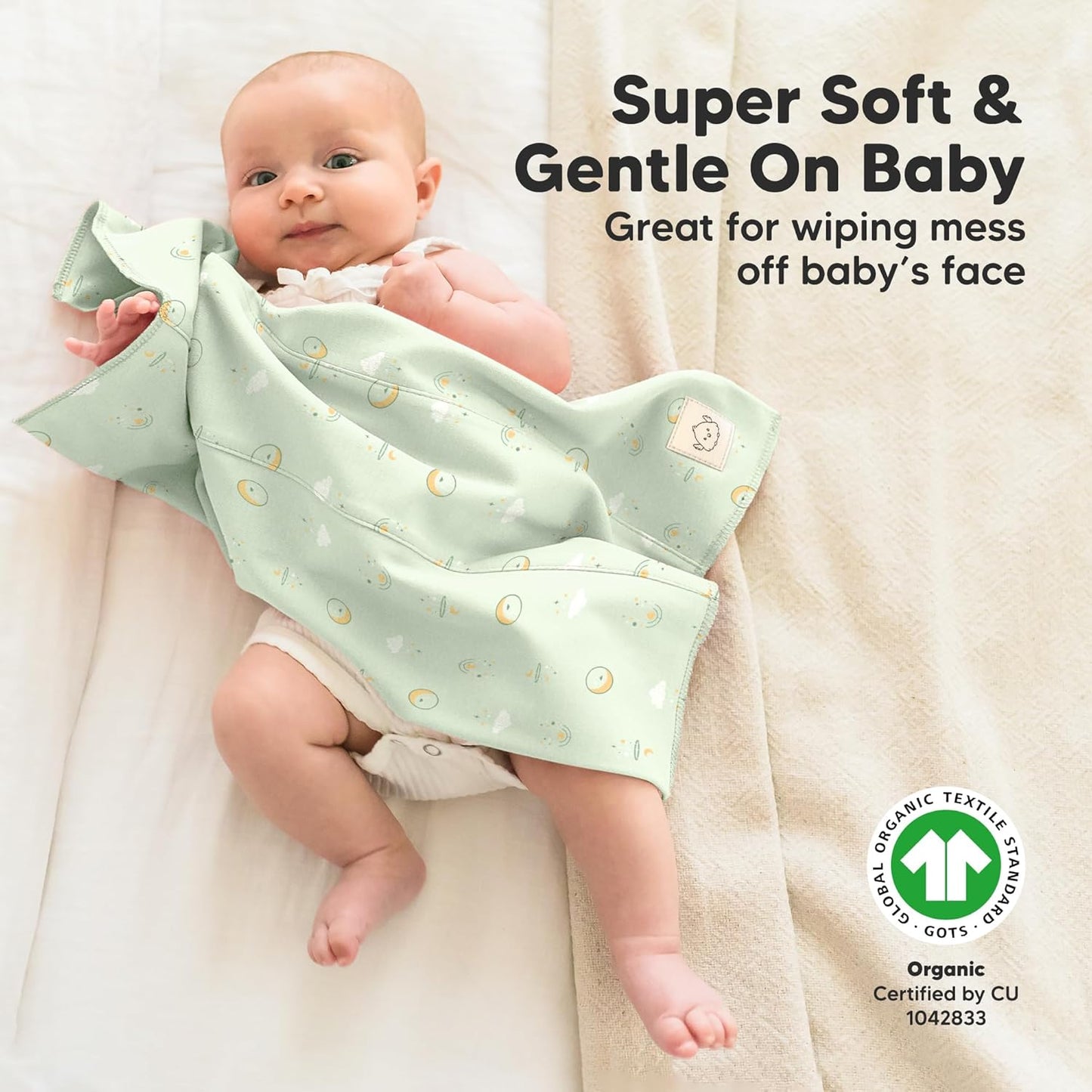 Organic Burp Cloths Baby Boy, Girl - 6-Pack Large Cotton Burping Cloths for Babies, Spit Up Rags, Super Absorbent, Ultra Soft Newborn Rag, Gender Neutral, Machine Washable, Durable (Dreamers)