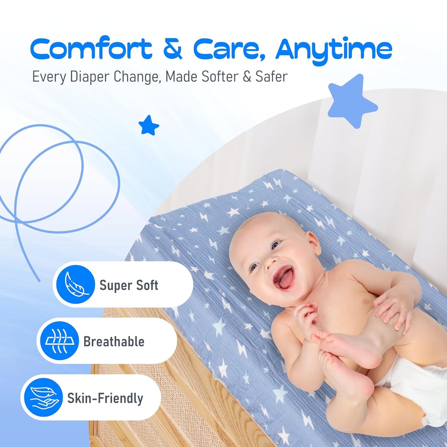 100% Muslin Changing Pad Cover Ultra Soft, Breathable, Secure Fit, Fade-Resistant Prints for Boys and Girls (Pack 2)