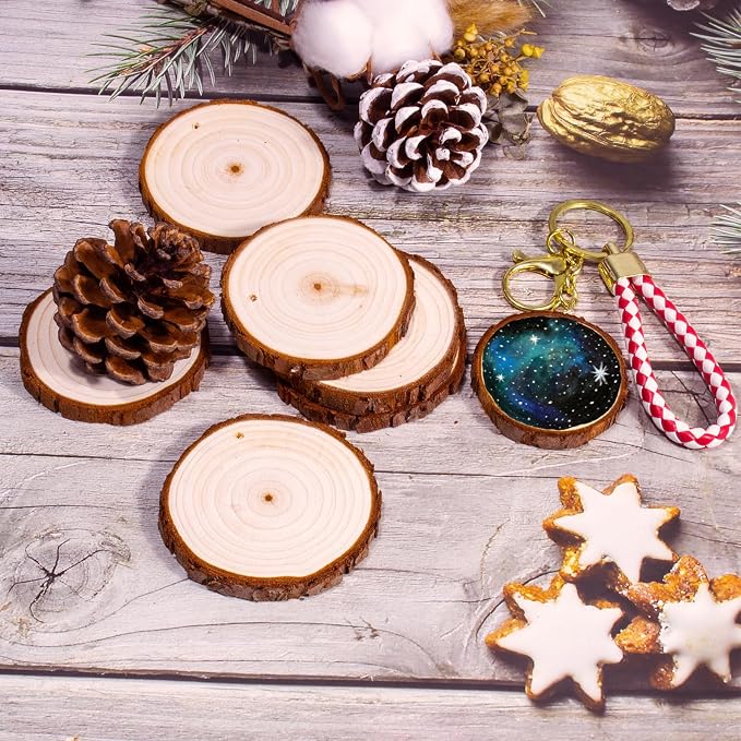 SENMUT Unfinished Wood Slices 30pcs 2.4"-2.85" Wood Circles