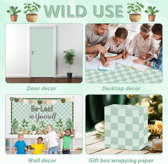 Green Checkered Bulletin Board Paper Roll Retro Hippie Green Bulletin Board