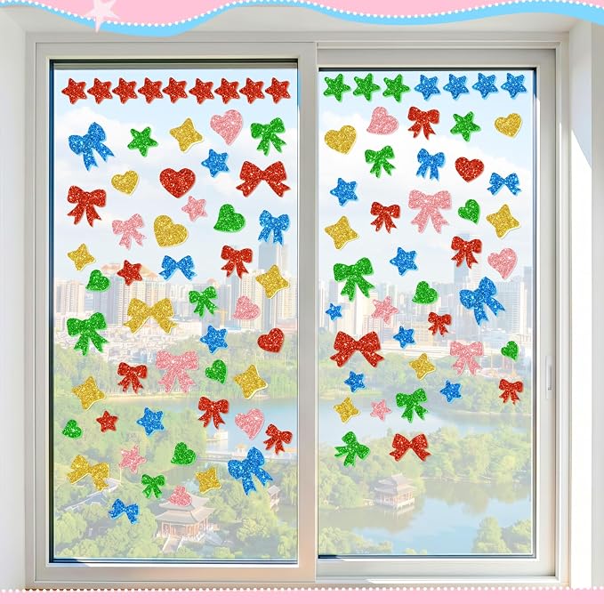 625Pcs Foam Stickers Glitter Colorful Star Heart Bow Shapes Stickers 5Sheets 3D