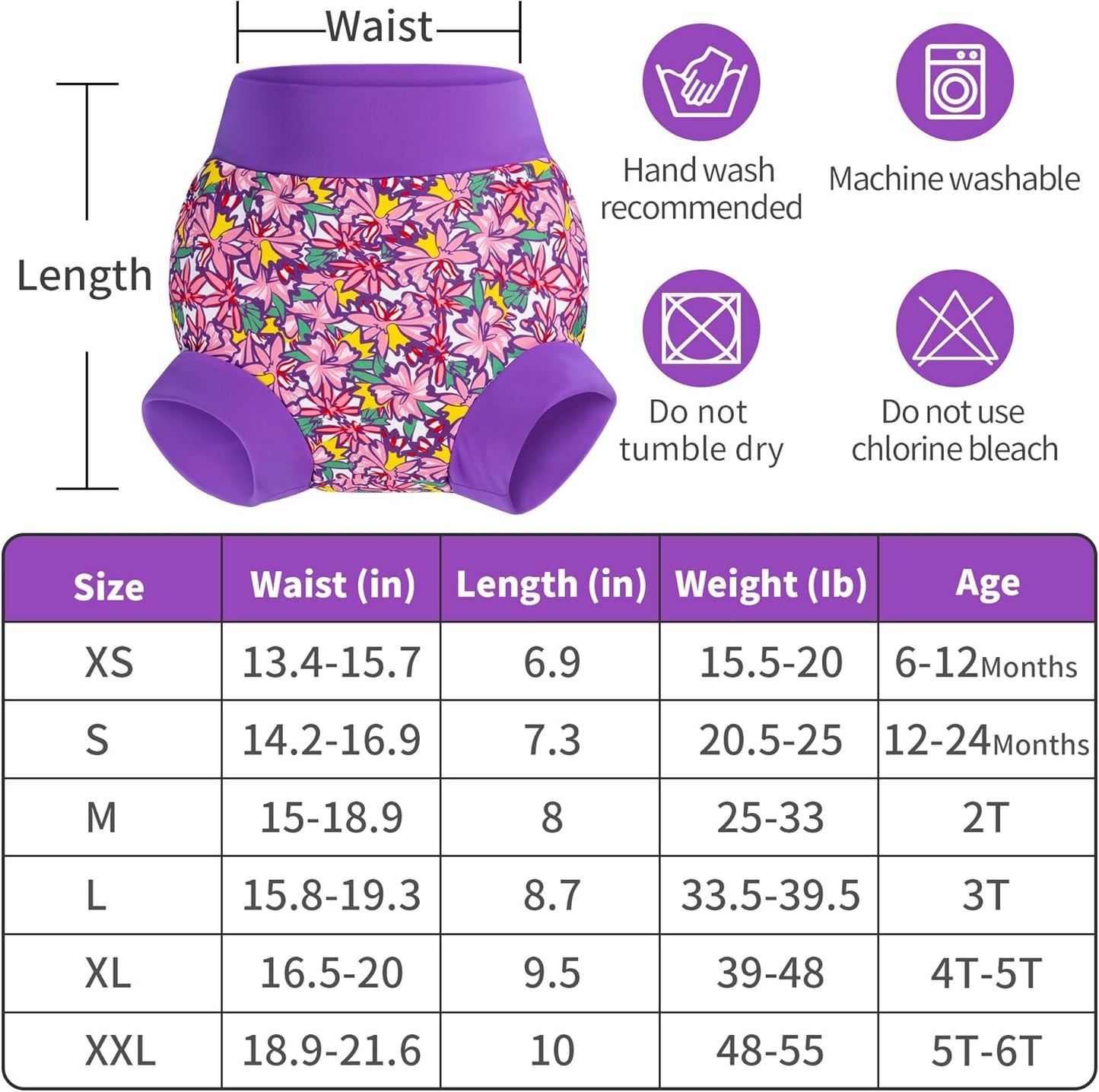 BIG ELEPHANT Baby Swim Diapers 3/6 Pack – Reusable Waterproof Diapers, Soft Breathable Swimwear for Boys and Girls