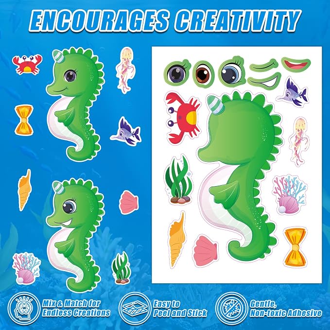48 Sheets Create Funny Ocean Animals Stickers, Make a Face Stickers