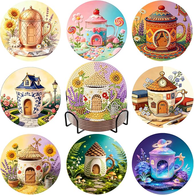 8-Pack Diamond Art Coaster Kit