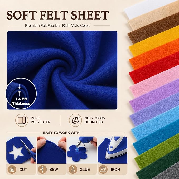 Royal Blue Large Felt Fabric 36" x 36", 1.4 mm Soft Felt Sheet, Nonwoven Fabric