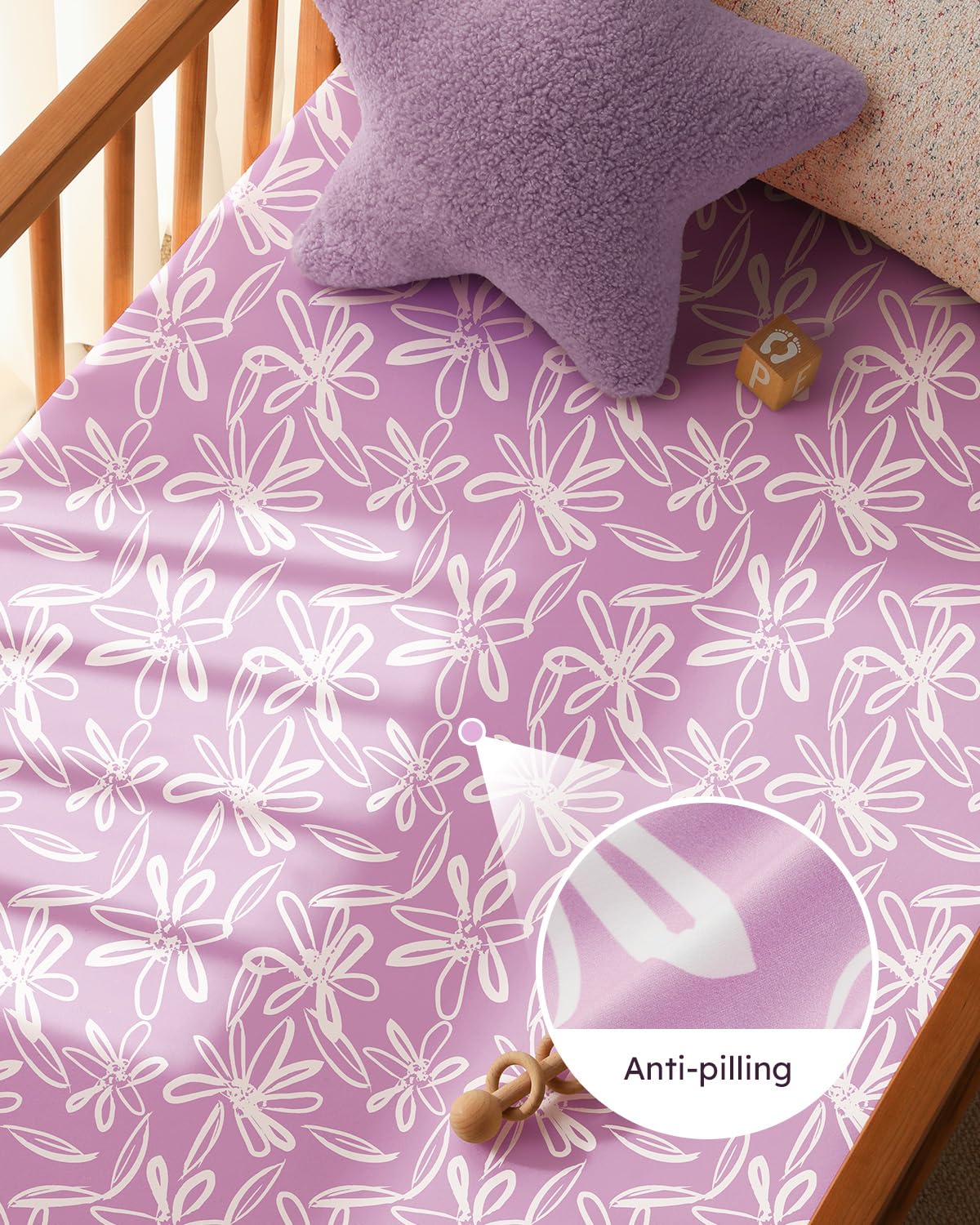 Baby Crib Sheets for Boys Girls, 28x52x8in Fitted Crib Sheet Neutral 3 Pack for Standard Crib and Toddler Mattress, Breathable Soft Microfiber Baby Sheet Purple Leaf