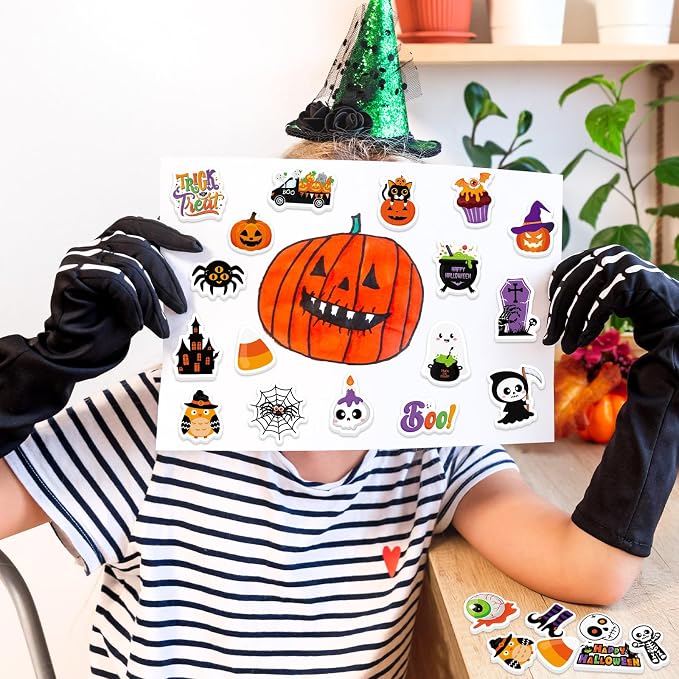 300Pcs Halloween Foam Stickers, Self-Adhesive Ghost Pumpkin Spider Stickers