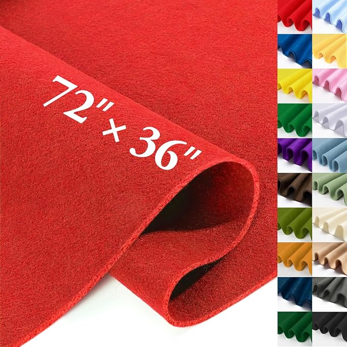 Red Felt Fabric Sheet 72" X 36", 1.4mm Thick Large Soft Durable Flexible Craft