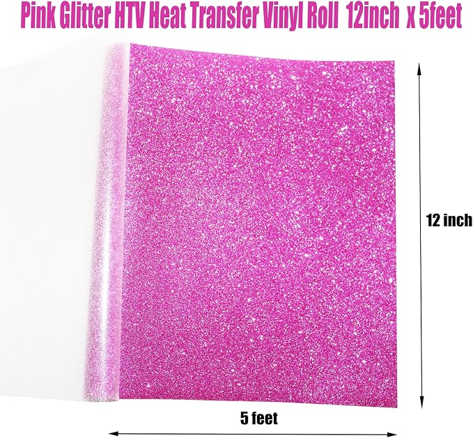 Pink Glitter Heat Transfer Vinyl Rolls Pink HTV Vinyl Iron 12inch x 5feet Iron