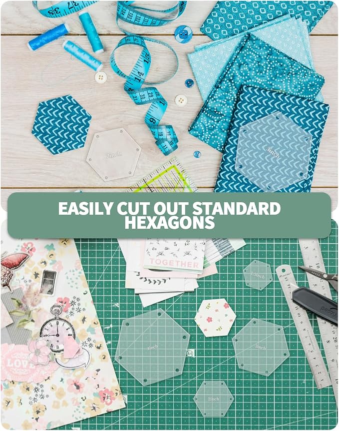 6 PCS Hexagon Templates Quilting 1", Acrylic Quilting Templates