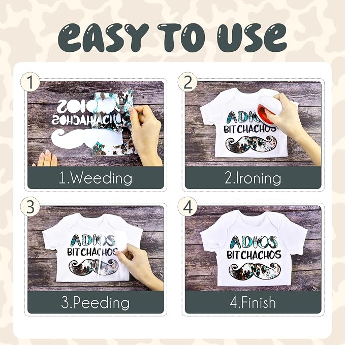 Tintnut Turquoise Cowhide Heat Transfer Vinyl Roll, easy cut & weed, stretch