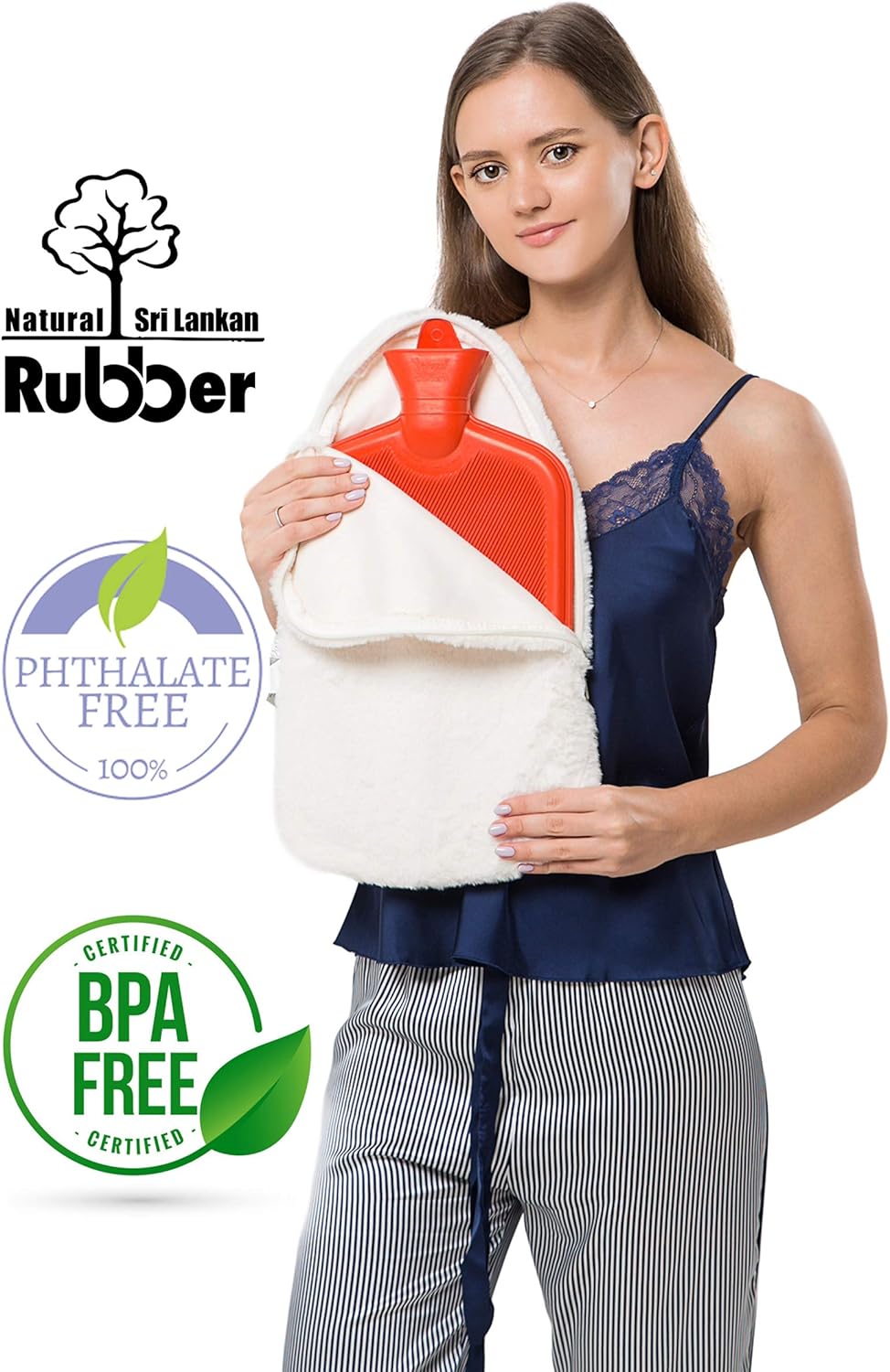 Peterpan 100 Fl Oz Rubber Hot Water Bottle with Faux Fleece Cover - BPA & Phthalate-Free, XXX-Large Hot Water Bag for Pain Relief, White
