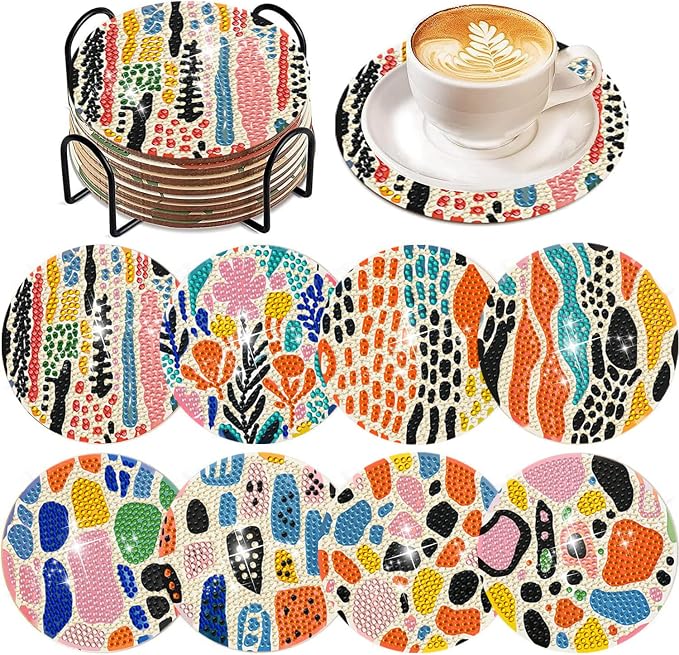 EWJRNSF 8 PCS Diamond Art Coasters Kit, Small Diamond Painting Coasters