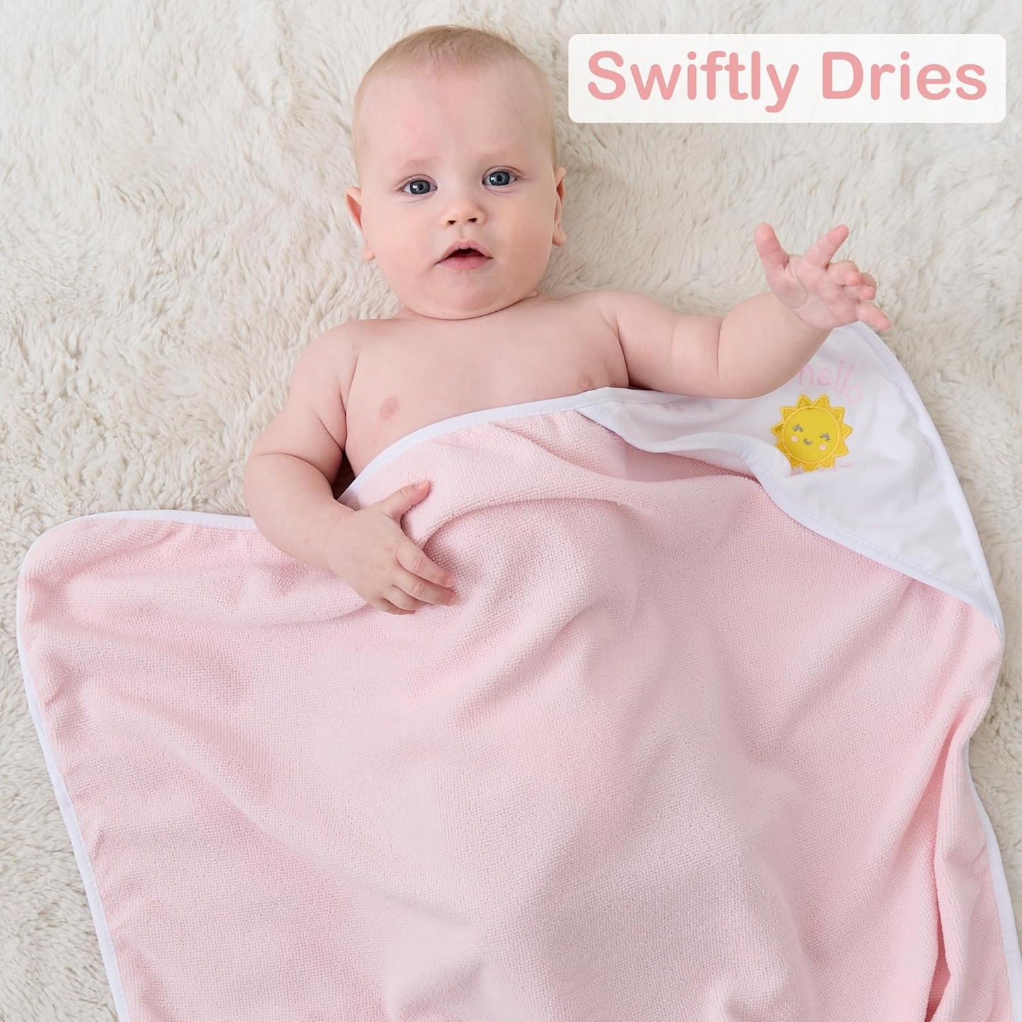 Viviland Baby Towels and Baby Wash Cloths Set Hooded Baby Towels Baby Wipes Absorbent Bath Face Towels Burp Cloths or Face Towels for Girl Boy 6-Pack Size 28 x 28 Inch(Sunshine)