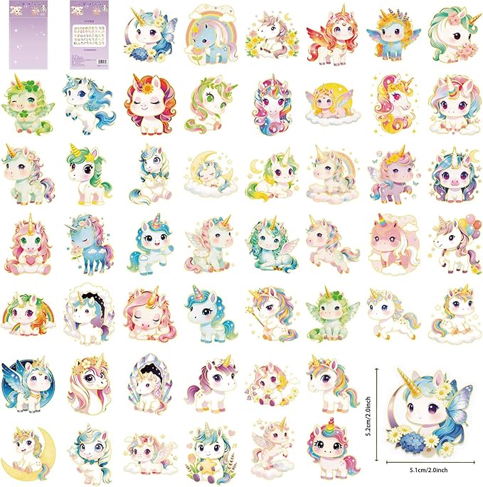 50Pcs Clear Gold Stamp Unicorn Stickers