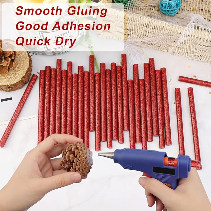 Manarty Glitter Red Hot Glue Stick, Adhesive EVA Glue Sticks Standard