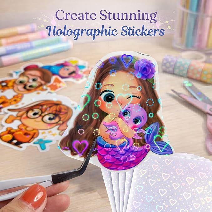 Bleidruck 25 Sheets Hearts Clear Holographic Laminate Sheet Adhesive Paper |