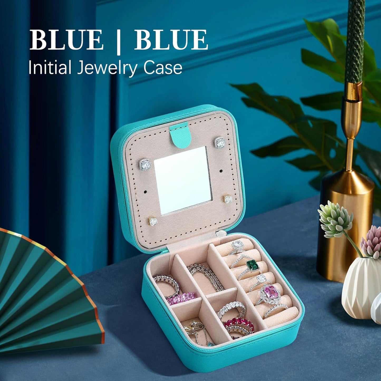Parima Bridesmaid Gifts for Wedding Day, Bridesmaid Gifts for Women | Bridesmaid Proposal Gifts Unique Gifts | Wedding Travel Essentials Small Jewelry Box | Travel Jewelry Case - Letter S, Aqua Blue