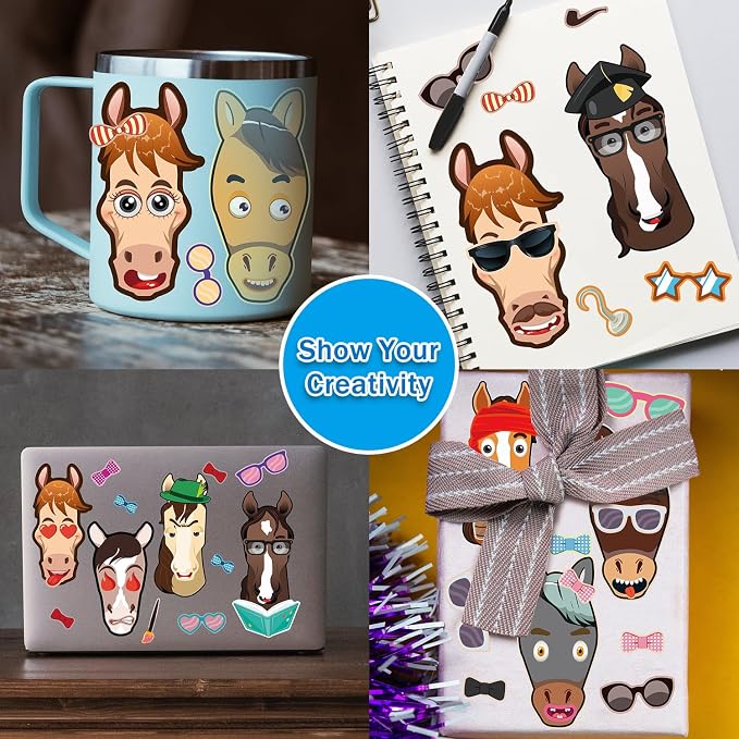 Aowplc 48 Pcs Make A Horse Sticker Sheets Mix and Match