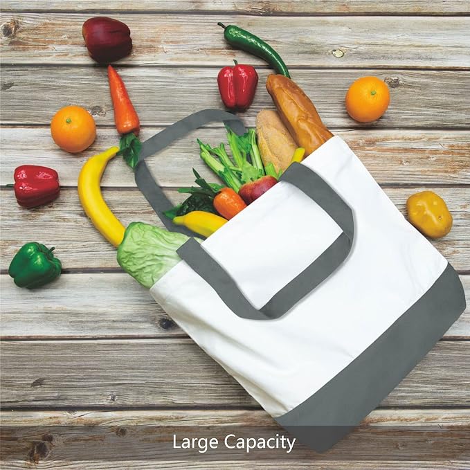 TOPDesign 3-Pack Super Strong Large 12oz Cotton Canvas Tote Bags, Reusable