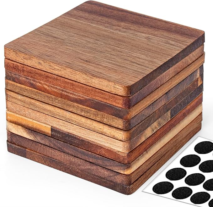 10 Pieces Unfinished Wood Coasters, 4 Inch Square Acacia Wooden Coasters