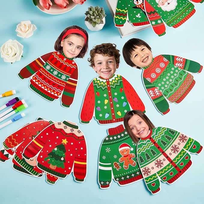 60pcs Christmas Theme Cutouts Ugly Sweater Bulletin Board Decorations Xmas Ugly