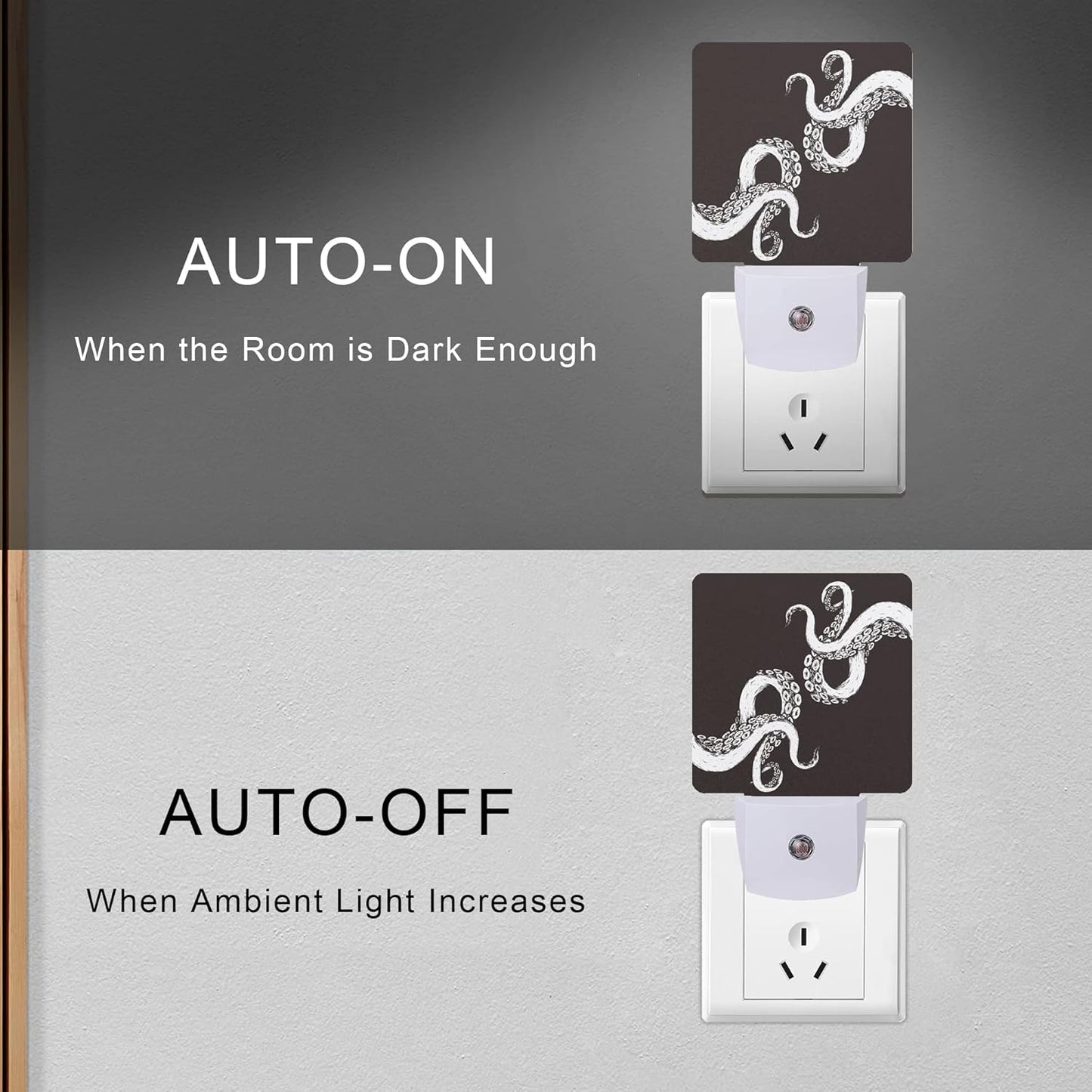 Octopus Night Light Plug-in LED Nightlights Auto Sensor Night Lamp Dusk-to-Dawn Lamp Home Decor for Nursery Children Girls Boys