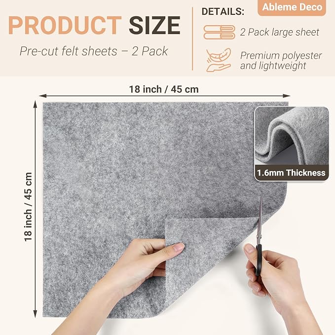Felt Fabric Sheets 18" x 18" 1.6mm Soft Craft Felt, Heather Grey | Soft Precut