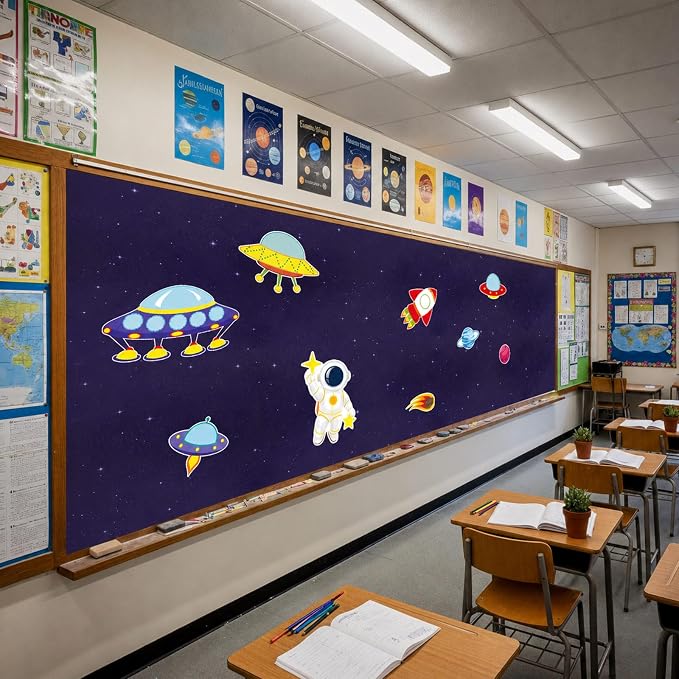 4 Rolls Outer Space Bulletin Board Paper Non-Woven Galaxy Fabric Bulletin Board