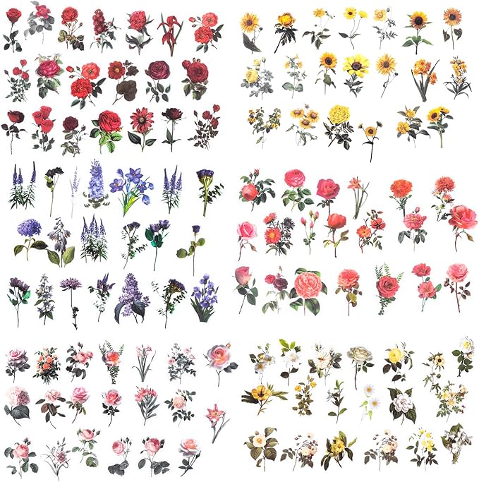 240Pcs Vintage Nature Flower Botanical Clear Stickers | Waterproof, Aesthetic