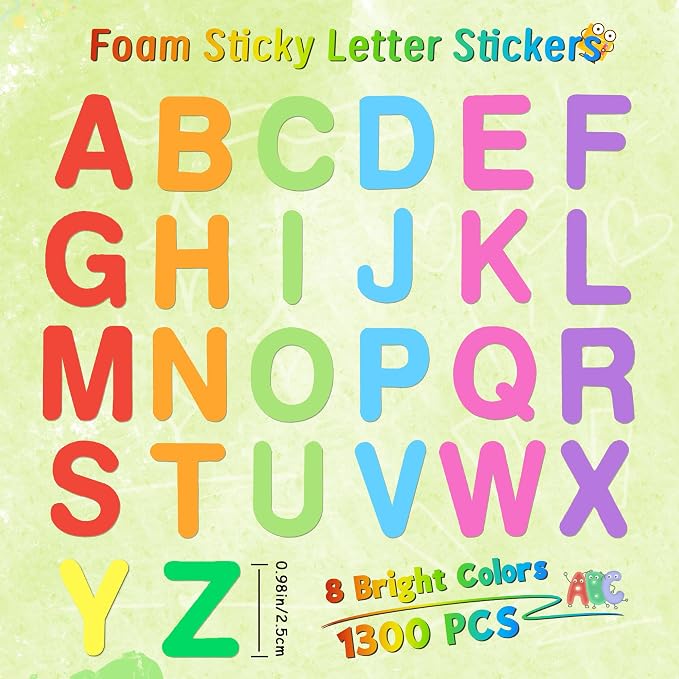 1300Pcs Foam Stickers, 8 Colors Foam Letter Stickers