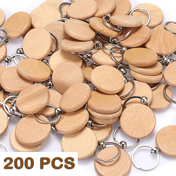 JUXYES 200 PCS Unfinished Wooden Keychain Blanks