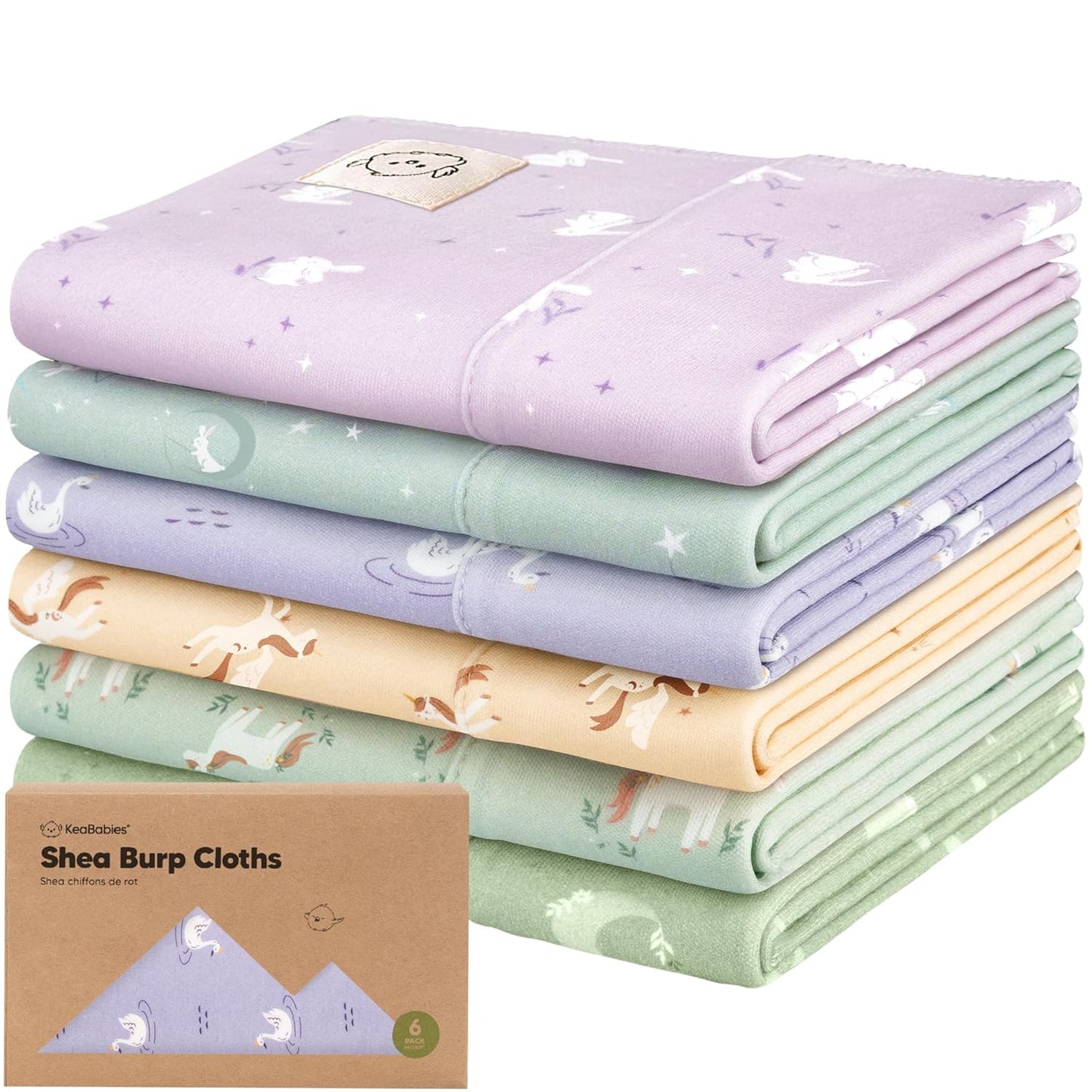 Organic Burp Cloths Baby Boy, Girl - 6-Pack Large Cotton Burping Cloths for Babies, Spit Up Rags, Super Absorbent, Ultra Soft Newborn Rag, Gender Neutral, Machine Washable, Durable (Lunaris)