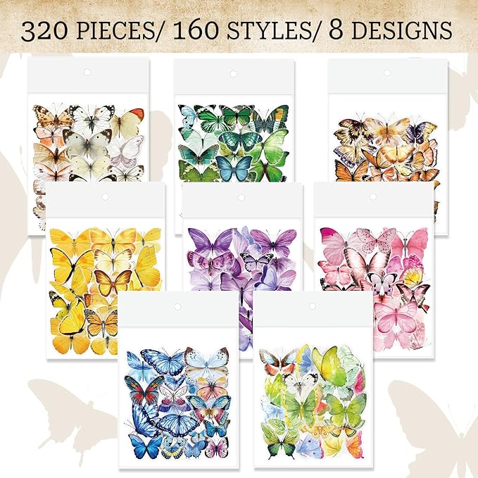 Imeepa 320Pcs Butterfly Stickers Transparent Scrapbooking Stickers | PET