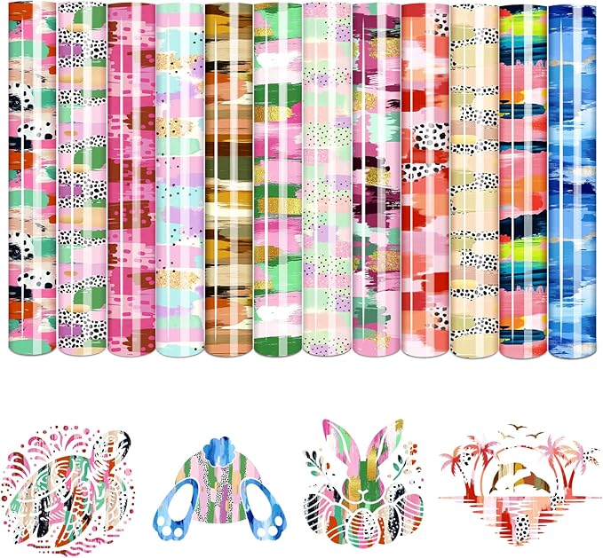 Tintnut Tie Dye Heat Transfer Vinyl, 12 Sheets 12"x10" Iron on Vinyl | Colorful