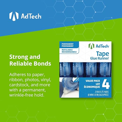 AdTech Permanent Glue Runner, 35 Yards | Strong, Double-Sided Adhesive
