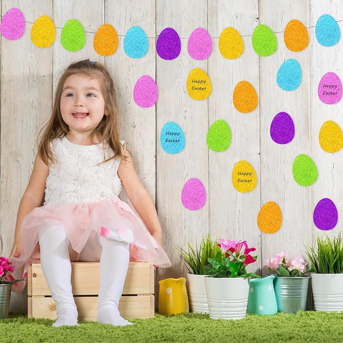 Whaline 54 Pcs Glitter Easter Egg Cutouts Colorful Egg Bulletin Board