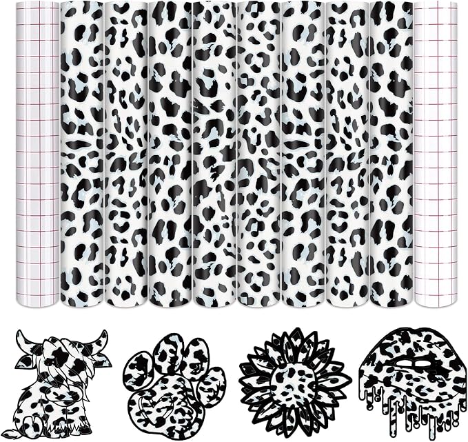 Tintnut Leopard Permanent Vinyl 8 Pcs 12x10in Black White Adhesive Vinyl |