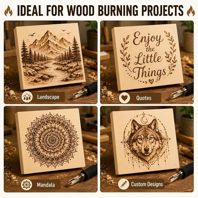 Unfinished Wood Blocks for Crafting, 4 Pack 6 x 6 x 1 Inch Solid Pine Wood
