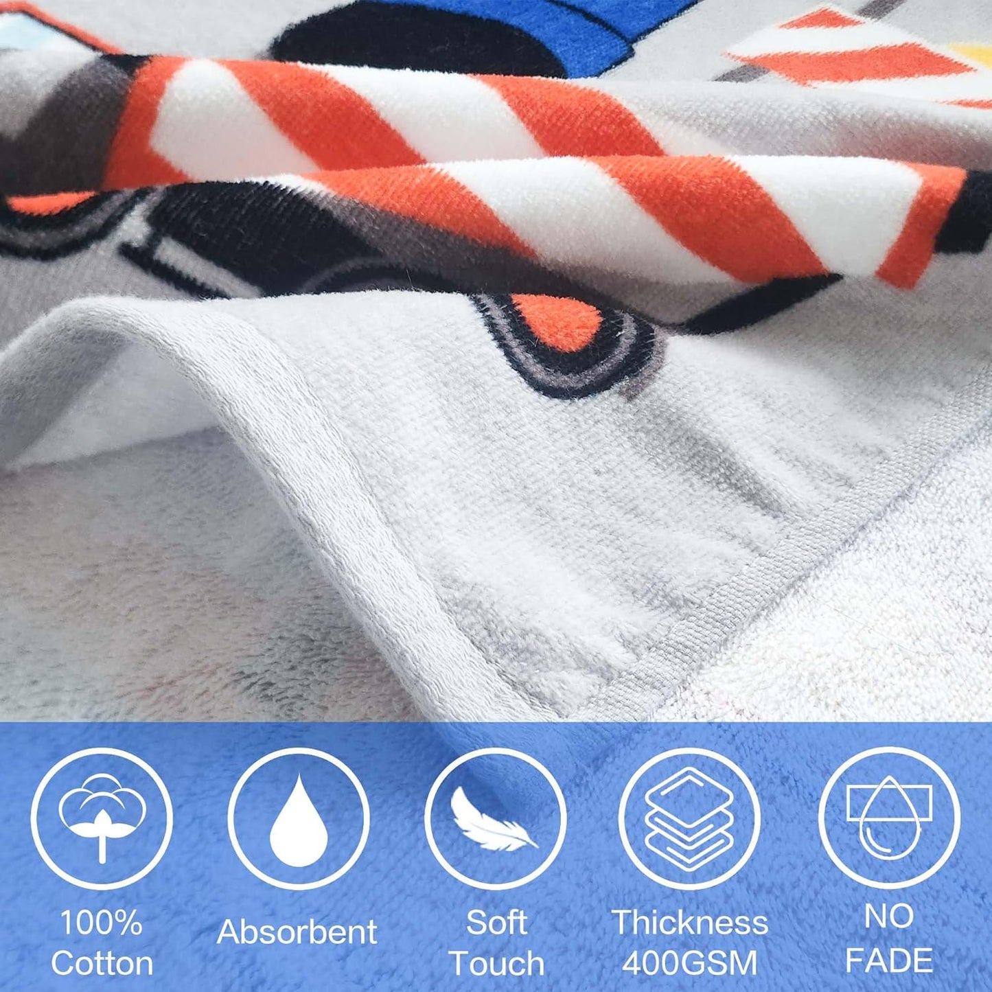 VOOVA & MOVAS Kids Beach Towels with Hood, (2-6Years,24"X48") Soft Cotton | Poncho for Toddlers, Ideal for Child Swim Camping Surf Shower | Birthday Gifts, Truck Work Zone Theme