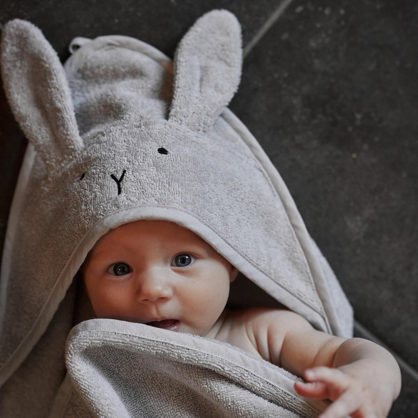 Baby Hooded Towel – Organic Cotton Baby Bath Towels – Baby Towels for Baby Boy, Baby Girl, Large 32" x 32" Super-Soft and Absorbent Baby Towels for Newborn (Rabbit - Pearl Grey)