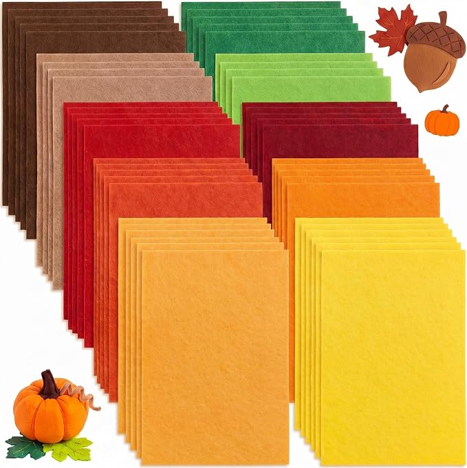 Peryiter 150 Pcs Fall Color Felt Fabric Sheets Bulk