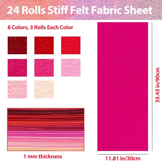 24 Pcs 11.8 x 35.4 Inch Wool Blend Felt Sheets