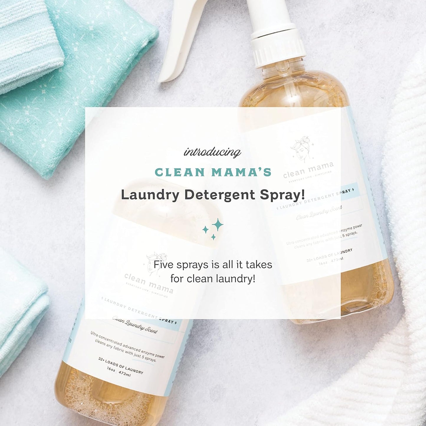 Clean Mama Laundry Detergent Spray & Pre-Treater Refill - Natural Laundry Detergent Soap for Sensitive Skin - Eco-Friendly, HE Compatible - Clean Laundry Scent - 64+ Loads of Laundry, 32 oz