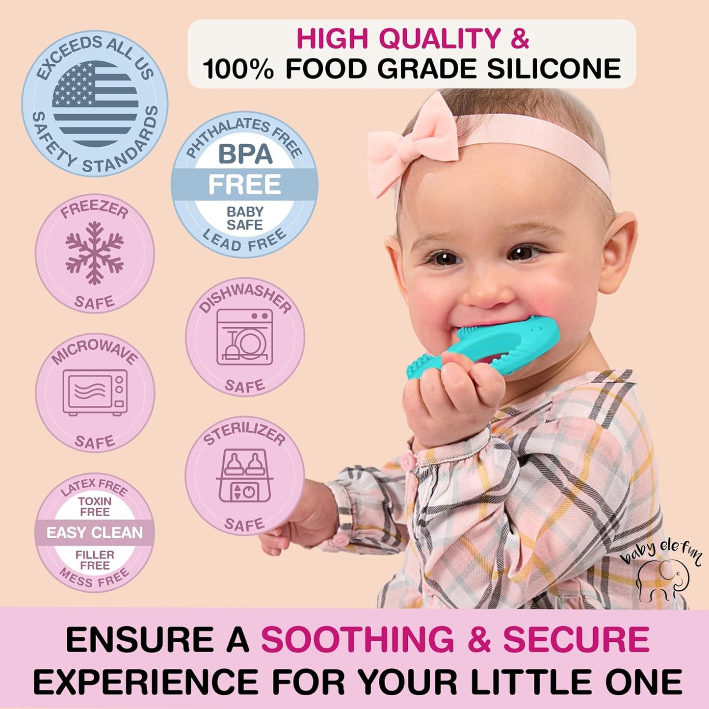 Baby Elefun Baby Teething Rings 5X Pain Relief Zero Delay 0-6 Months Turquoise